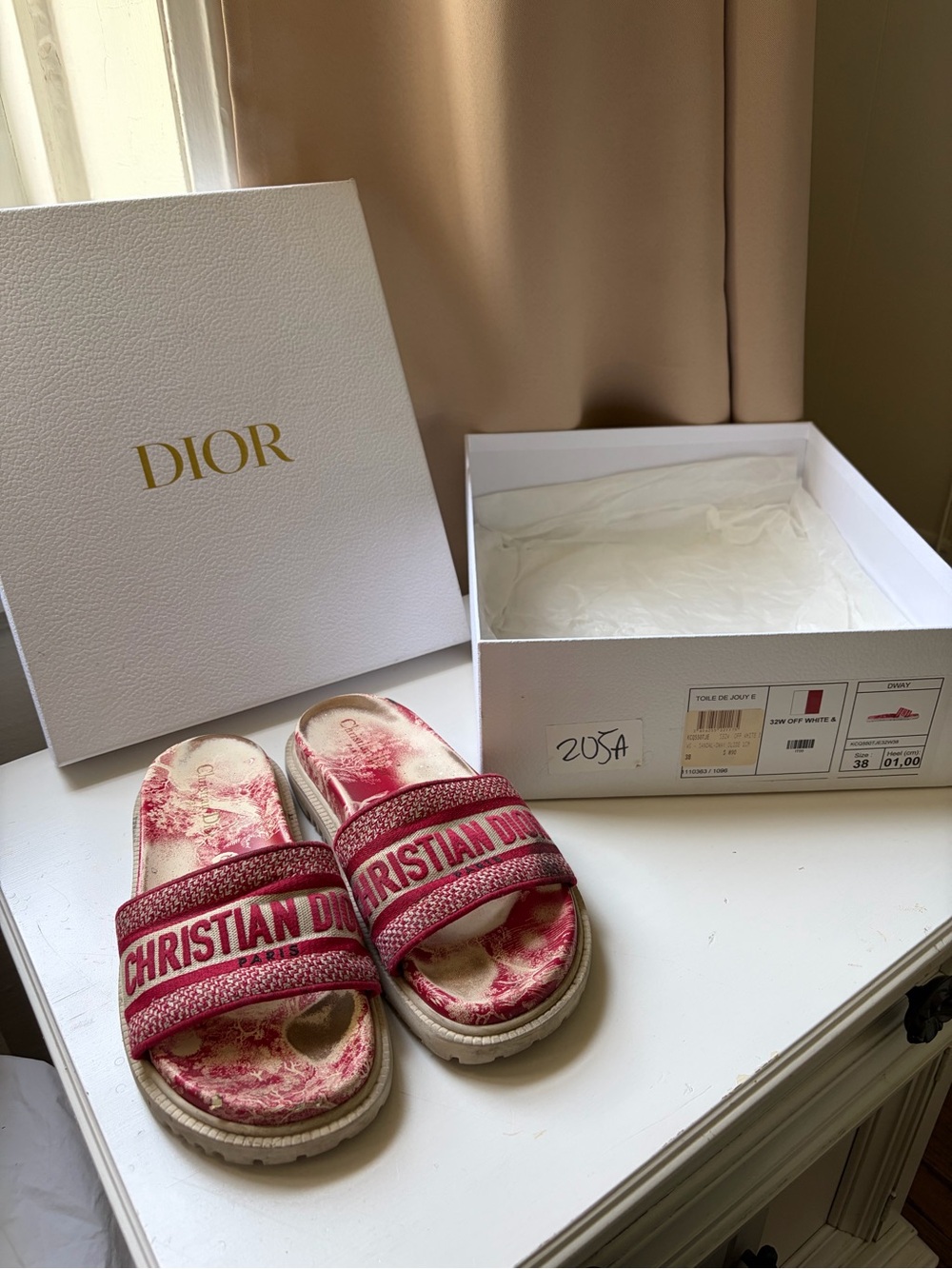 Christian Dior Dway Red Logo Toile De Jouy Platform Slide Flat Sandal Size 39